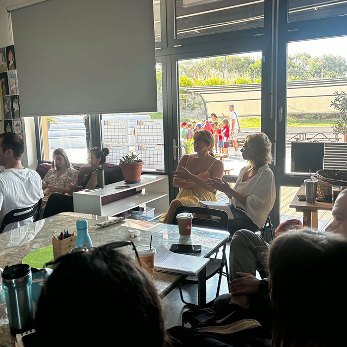 Teachers discussing and exchanging ideas